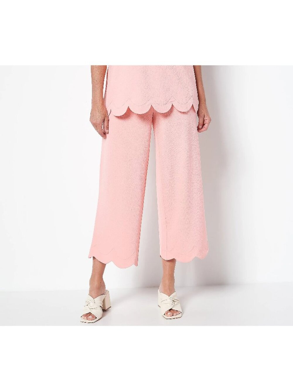 Isaac Mizrahi Live Pants Size XXS Pebble Knit Wide Leg Pant Scalloped Hem NEW